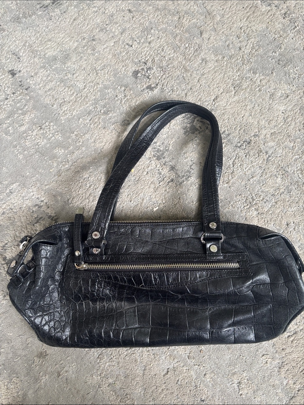 Y2K LEATHER  Black Croc-Embossed Shoulder Bag - Unbranded